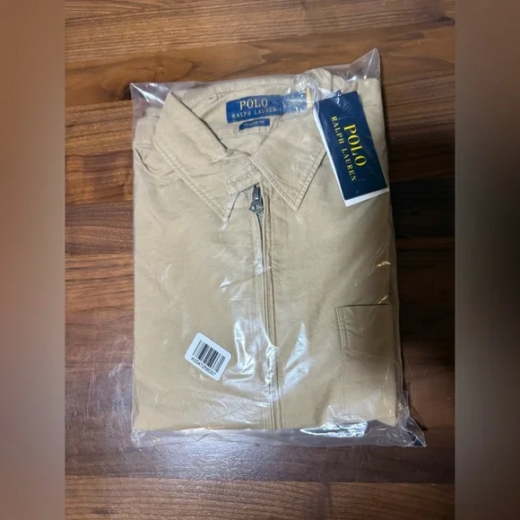 Polo Ralph Lauren Garment-Dyed Oxford Overshirt Surrey Tan Full Zip Size Large